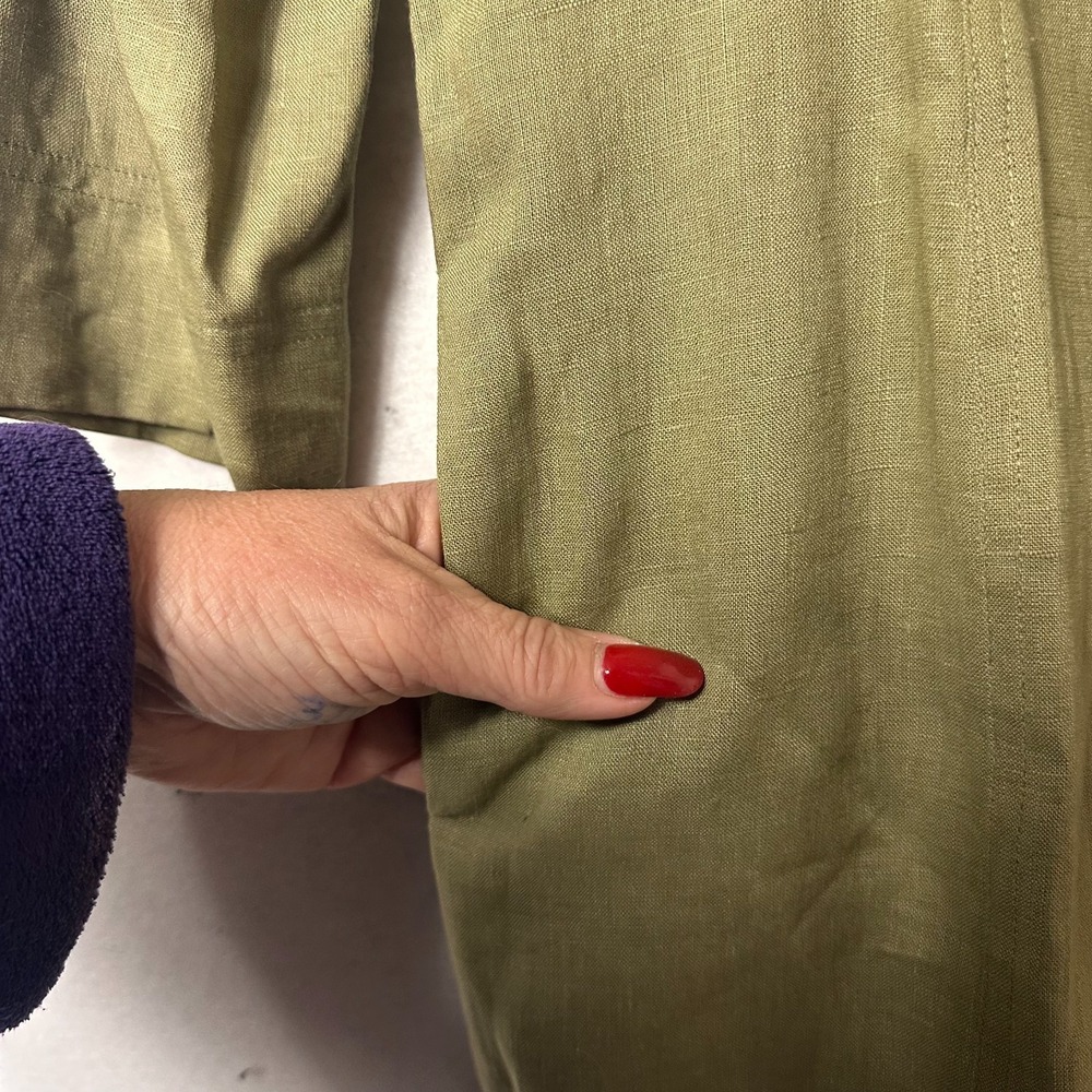 Planet Womens Shirt Dress sz 12 Olive green Pockets Collar Button 100% Linen - Picture 5 of 8